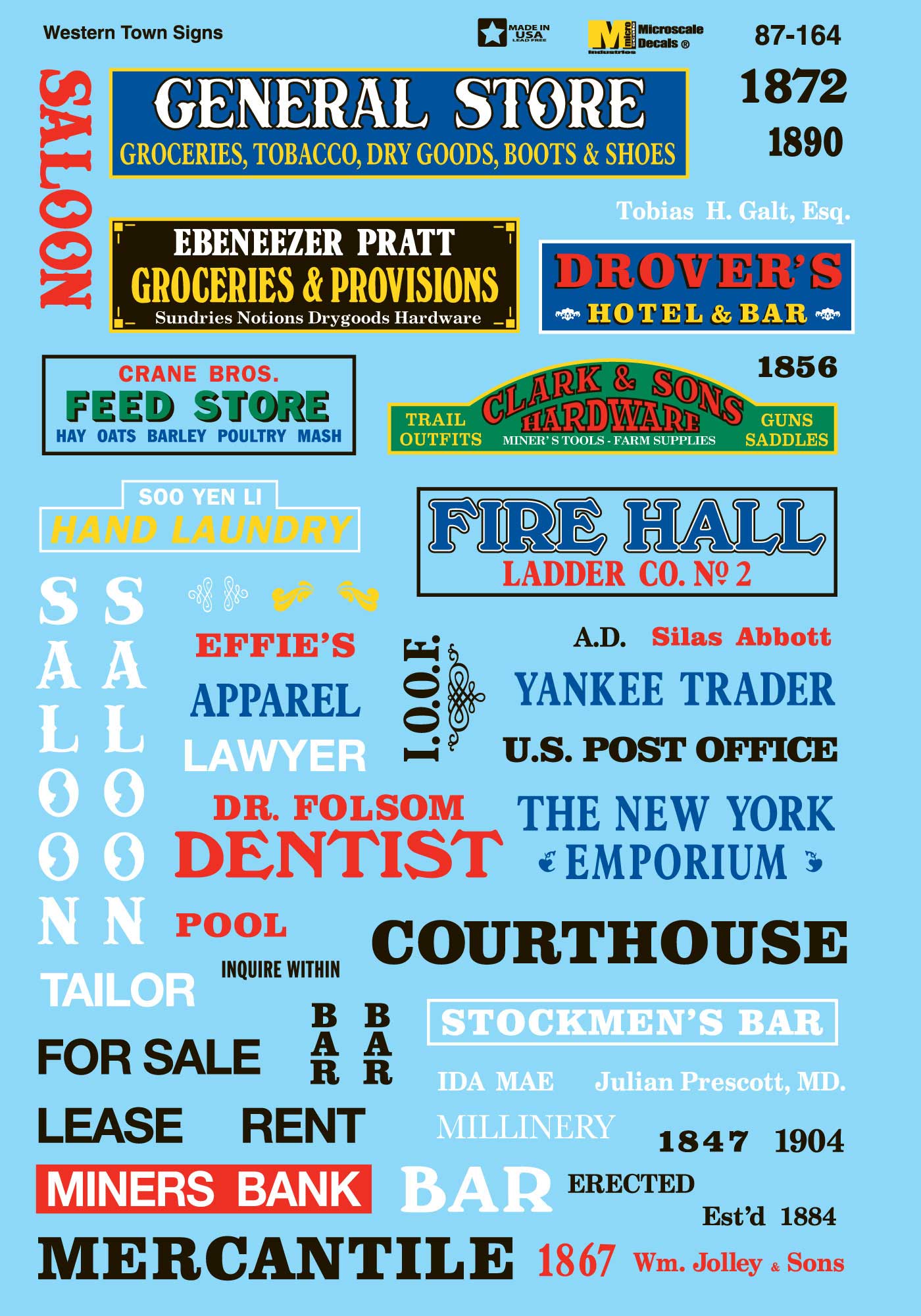 Microscale Decals HO Scale Structure Signs Western Town