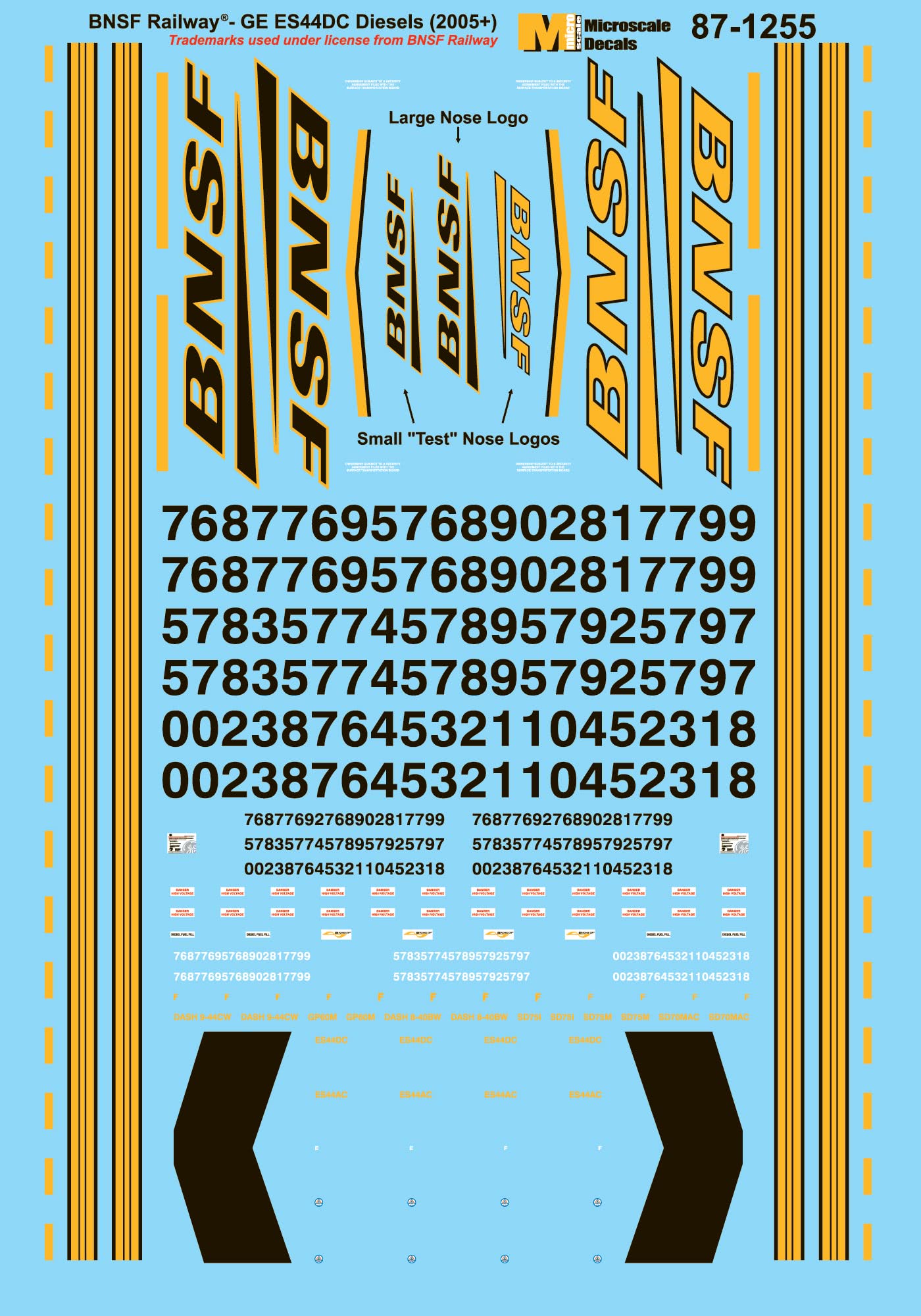 Microscale Decals HO Scale BNSF Railway Diesels, GE ES44DCs (2005+)