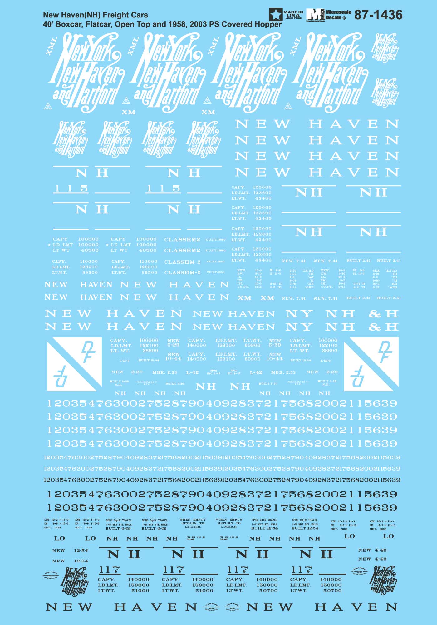 Microscale Decals HO Scale New Haven (NH) Freight Cars 40' Boxcar