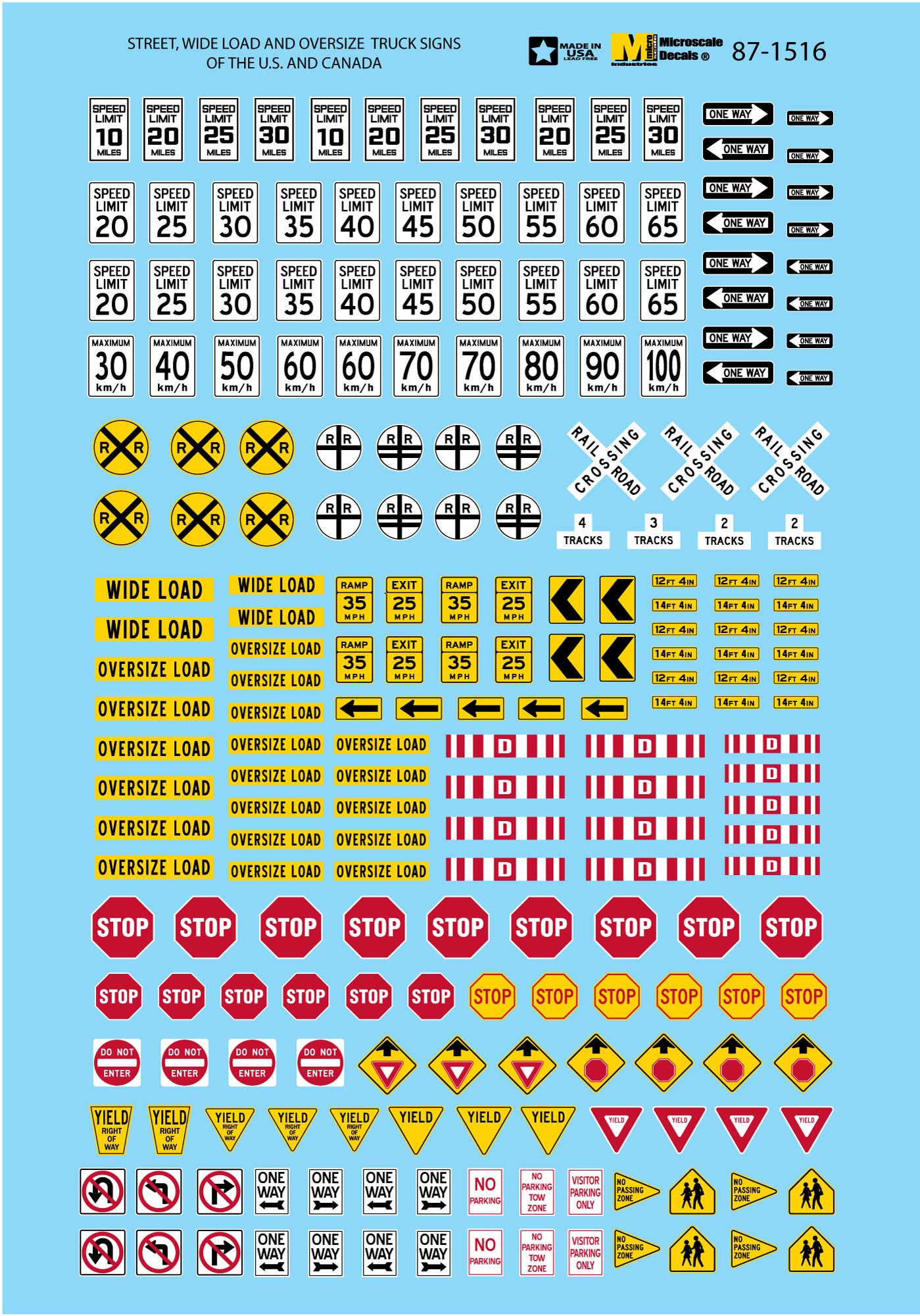 Microscale Decals Road Signs Street Wide Load and Oversize Truck Signs of the U.S. and Canada