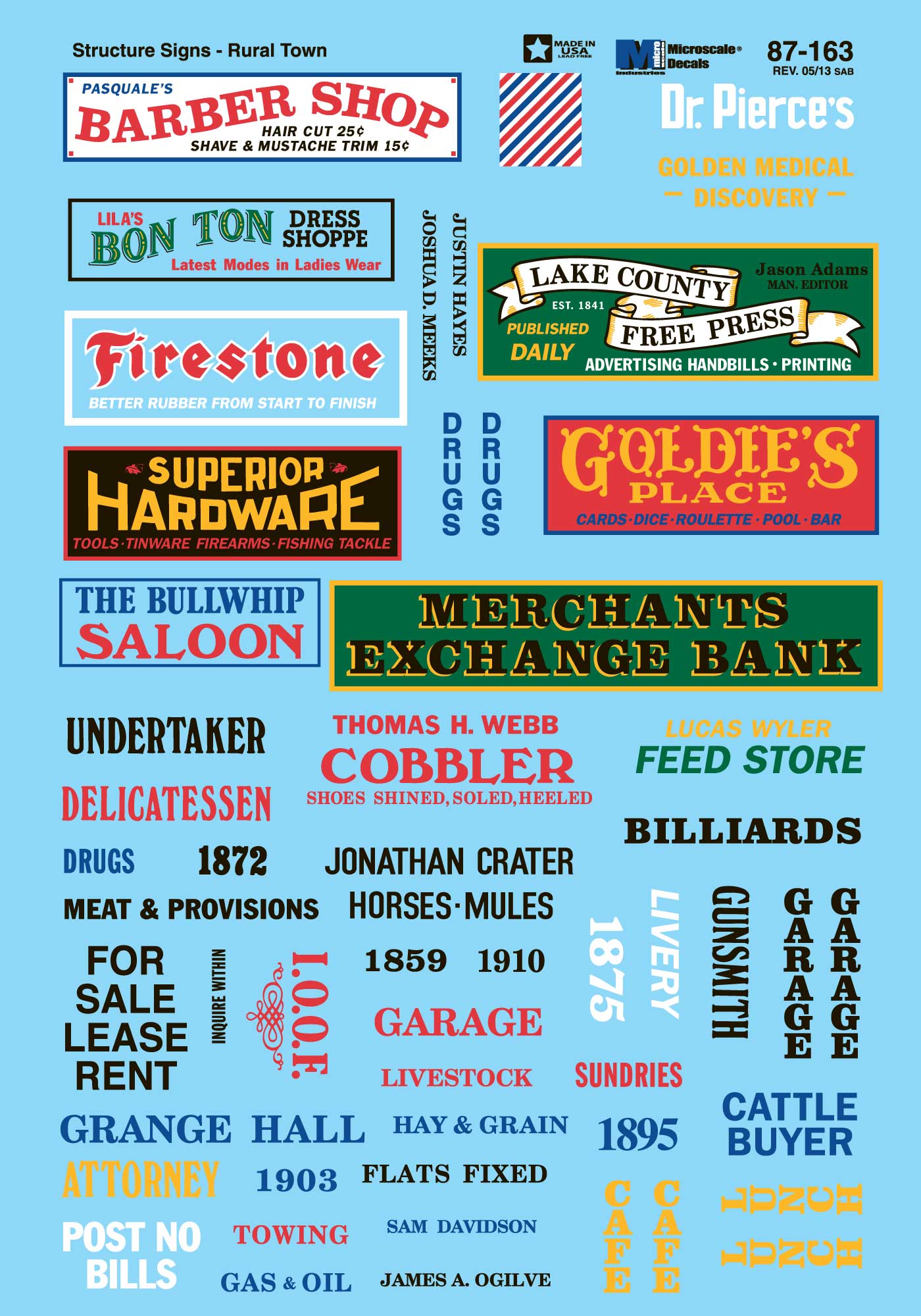 Microscale Decals HO Scale Structure Signs Small Rural Town