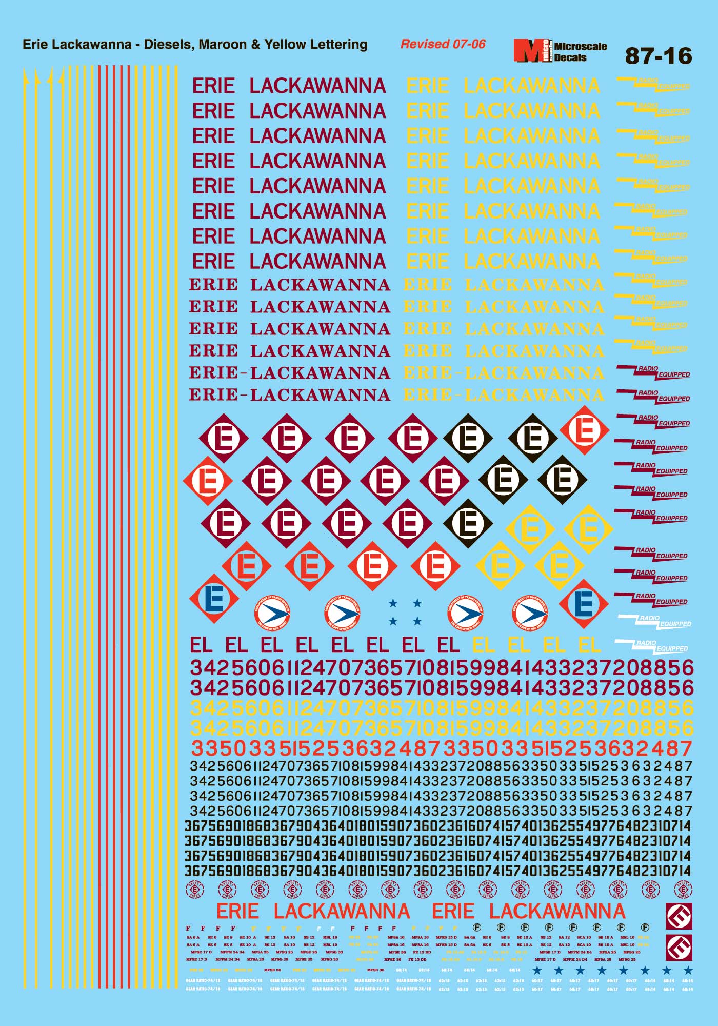 Microscale Decals HO Scale Erie Lackawanna Hood Diesels (19601976)