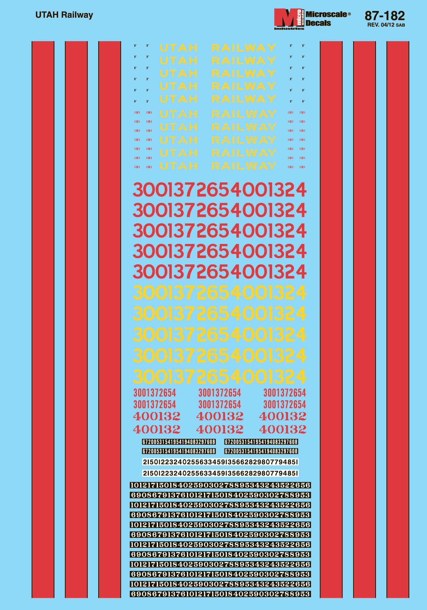 Microscale Decals HO Scale Utah Railway Diesels Hoods
