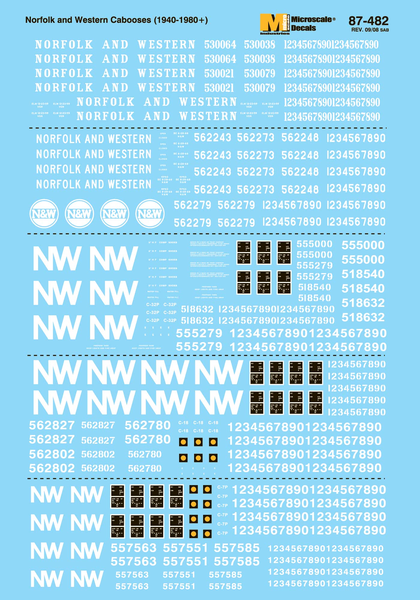 Microscale Decals HO Scale N&W Cabooses Red with White Lettering