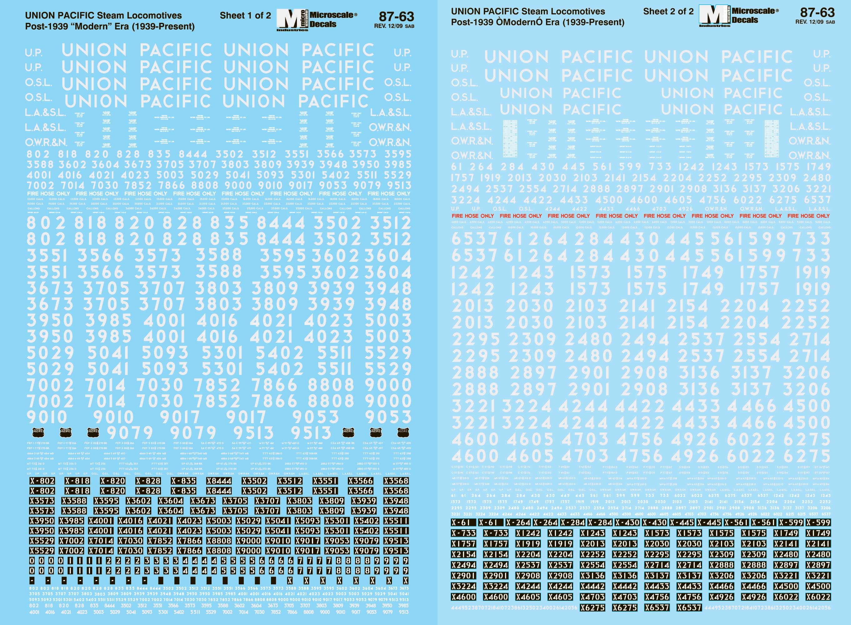 Microscale Decals HO Scale Silver Union Pacific Steam
