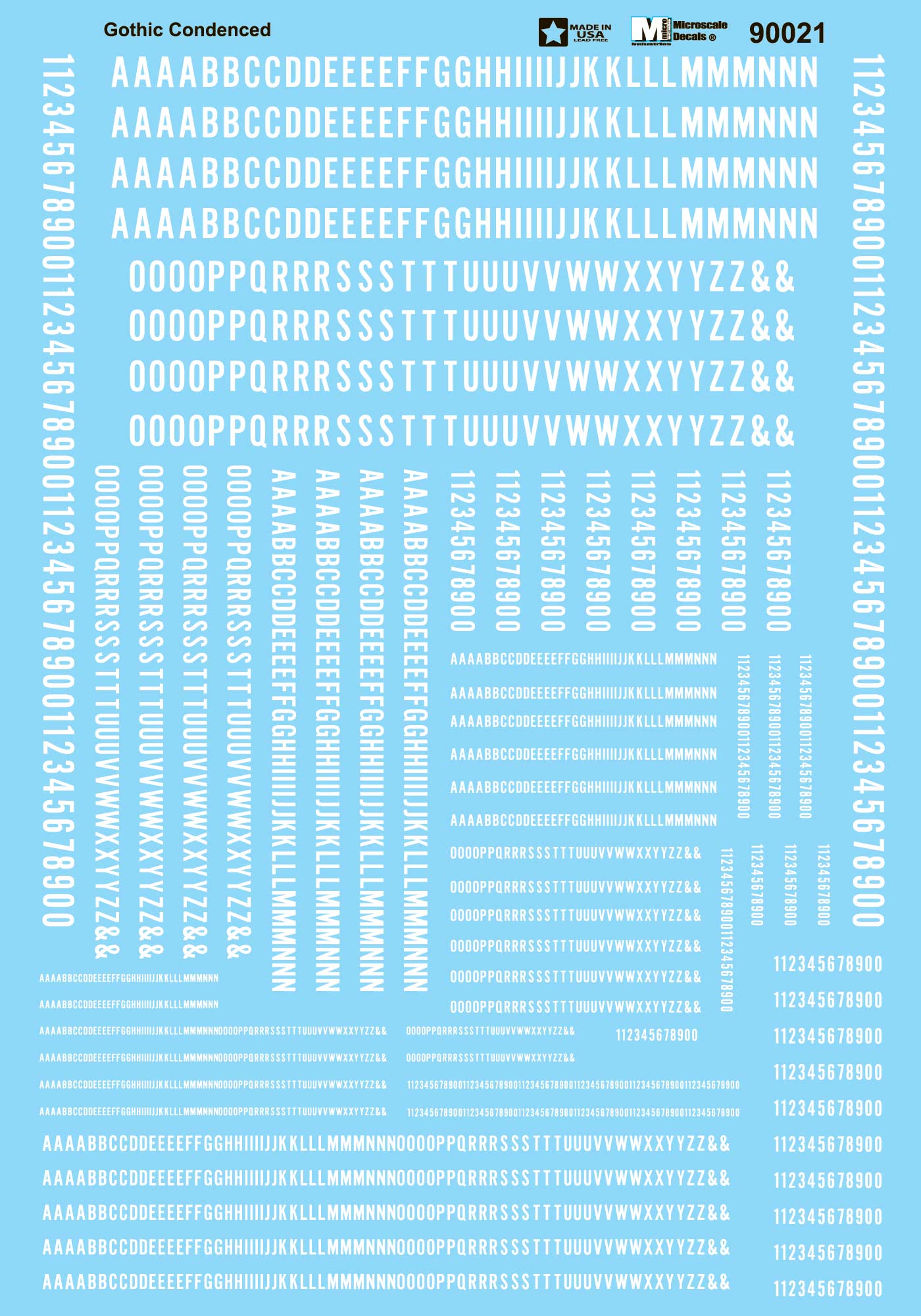 Microscale Decals HO Scale Alphabets Condensed Gothic White