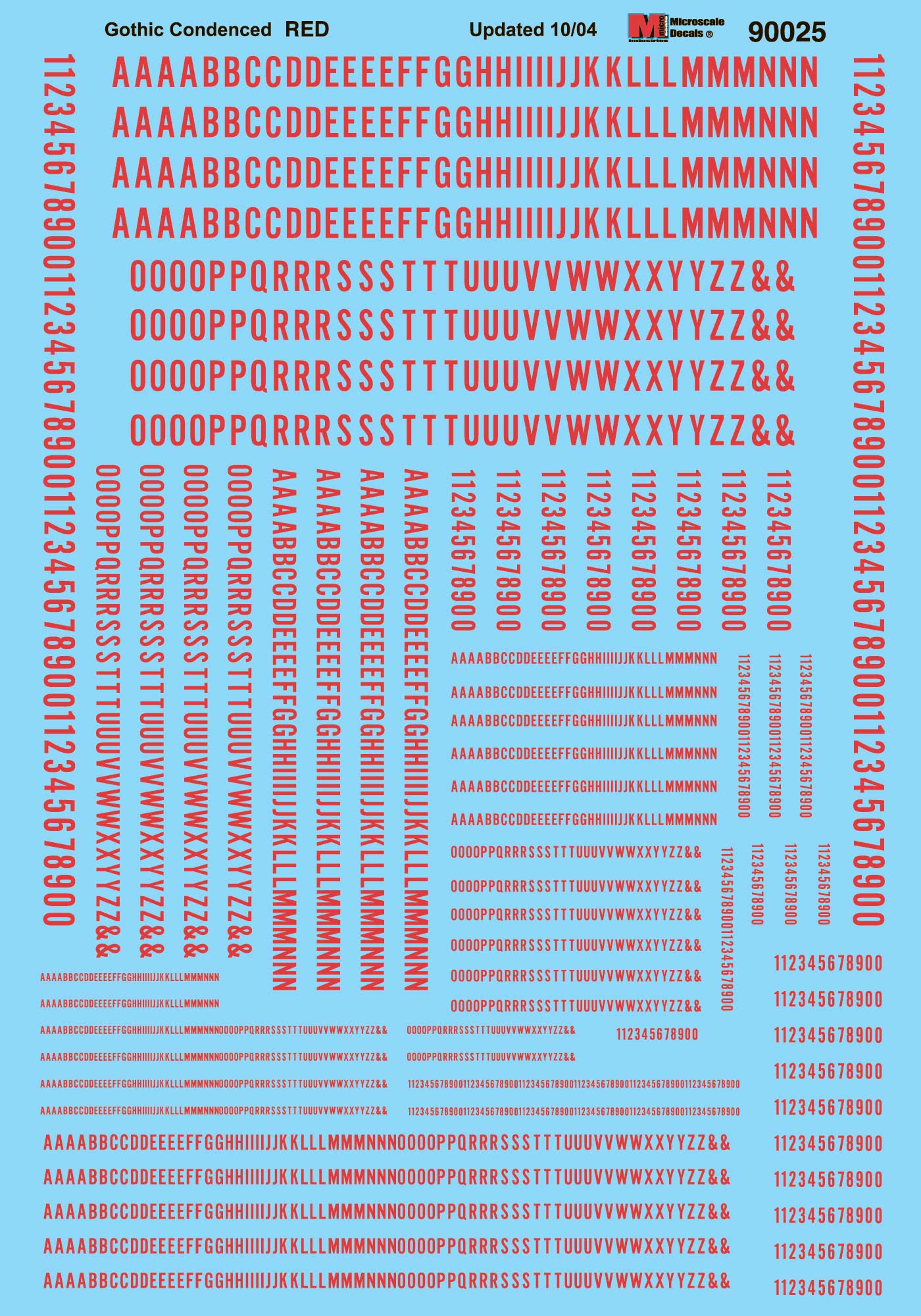 Microscale Decals HO Scale Alphabets Condensed Gothic Red