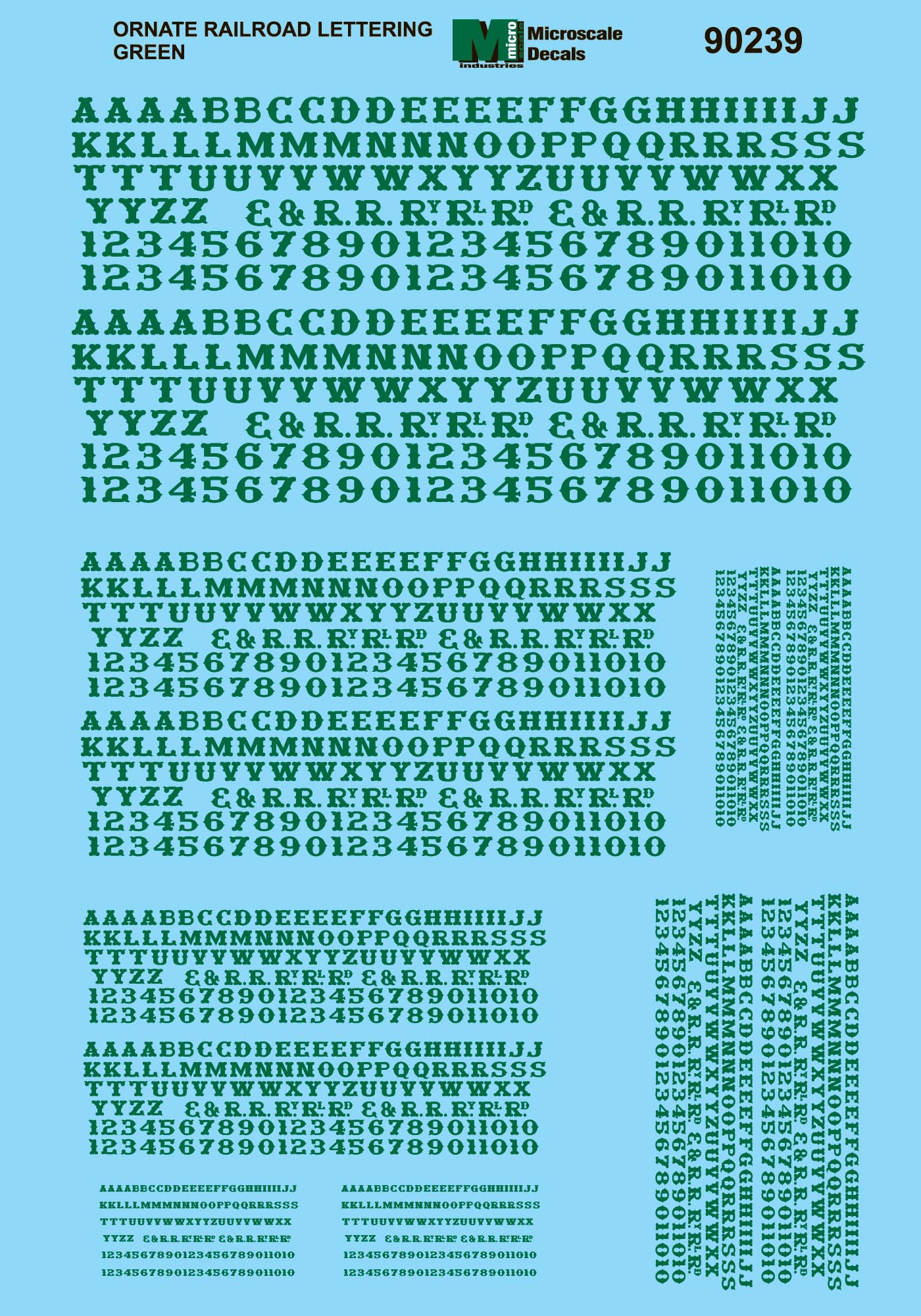Microscale Decals HO Scale Alphabets Ornate Railroad Green
