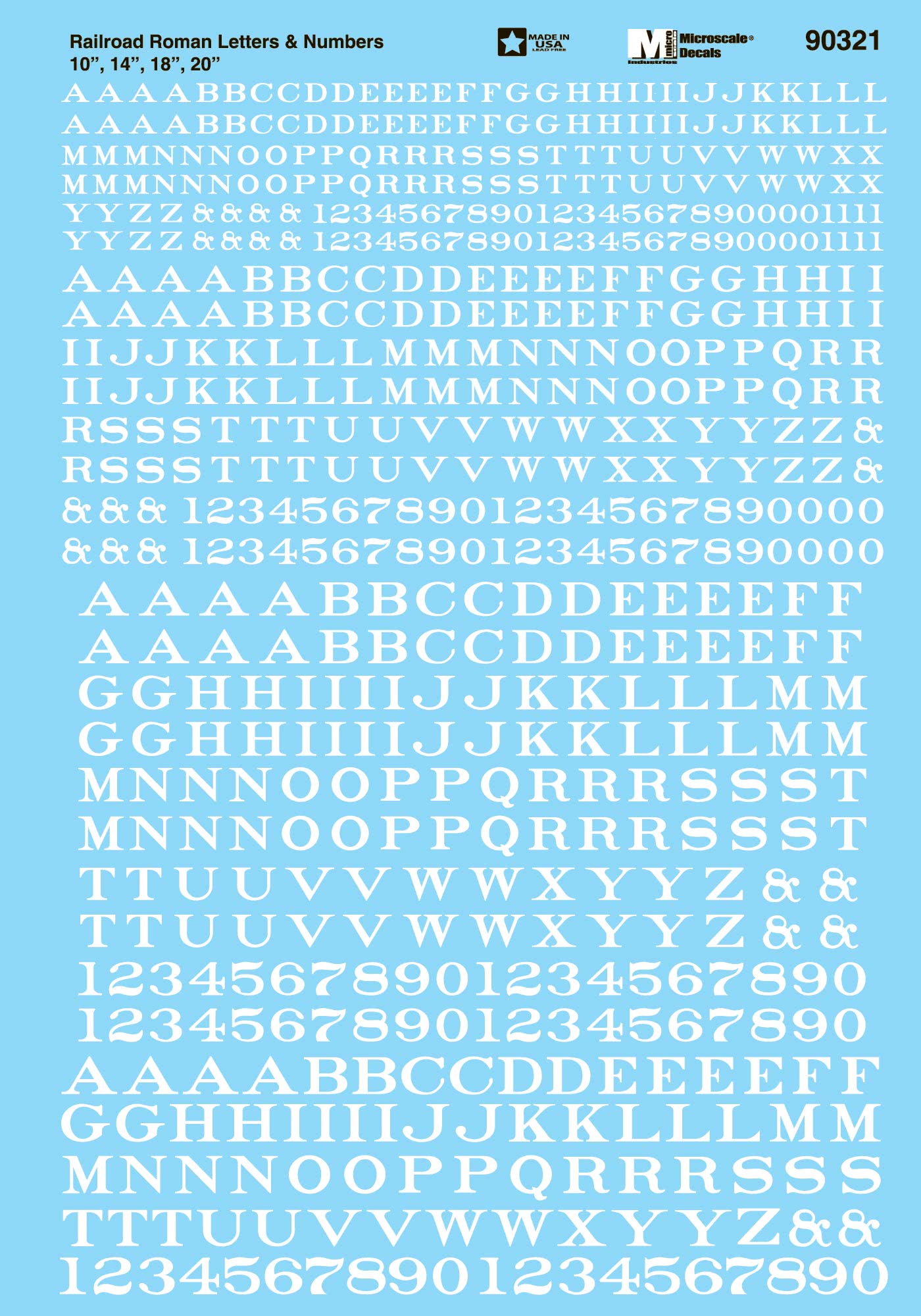 Microscale Decals HO Scale Railroad Roman Letters & Numbers (White)