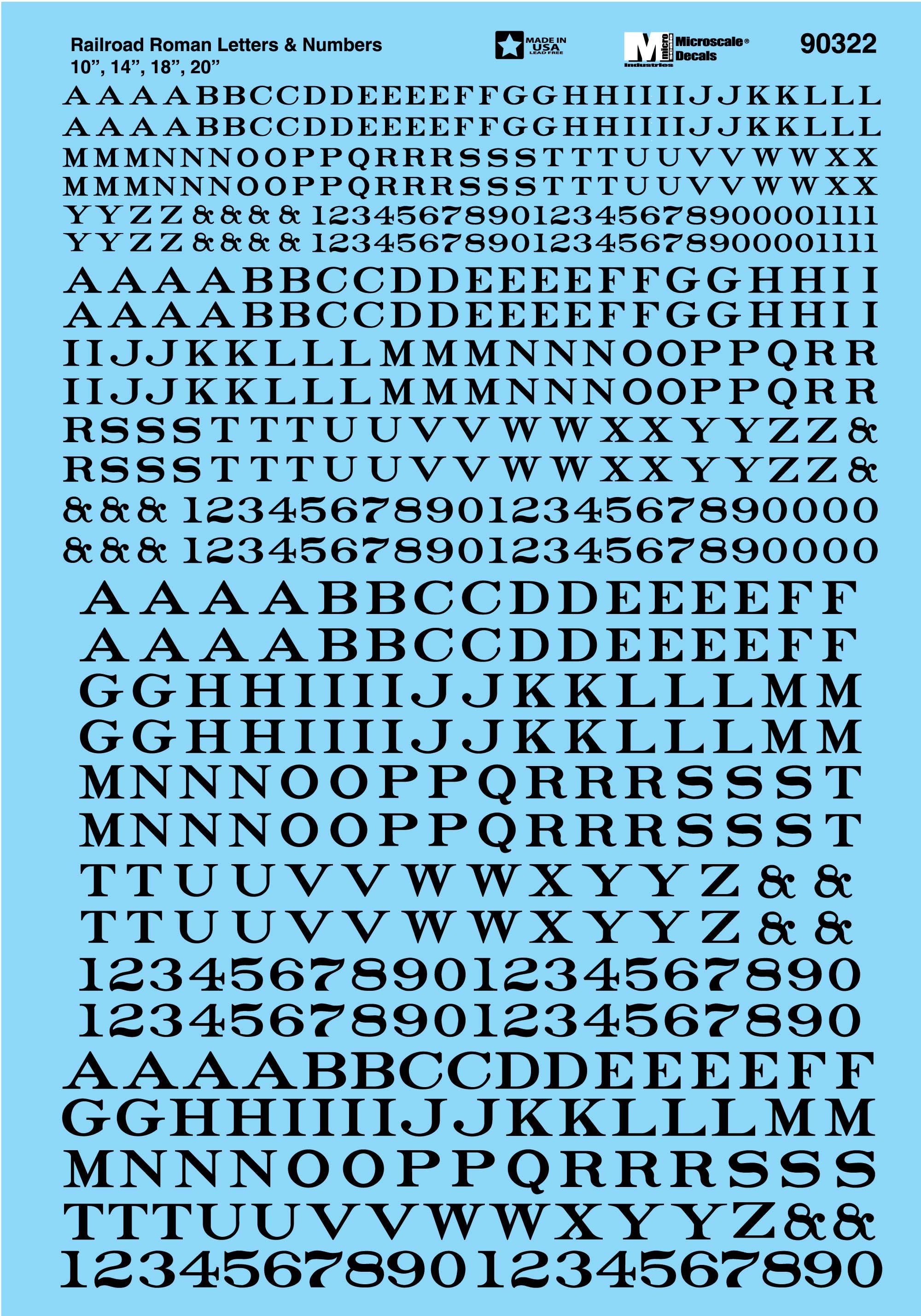 Microscale Decals HO Scale Railroad Roman Letters & Numbers (Black