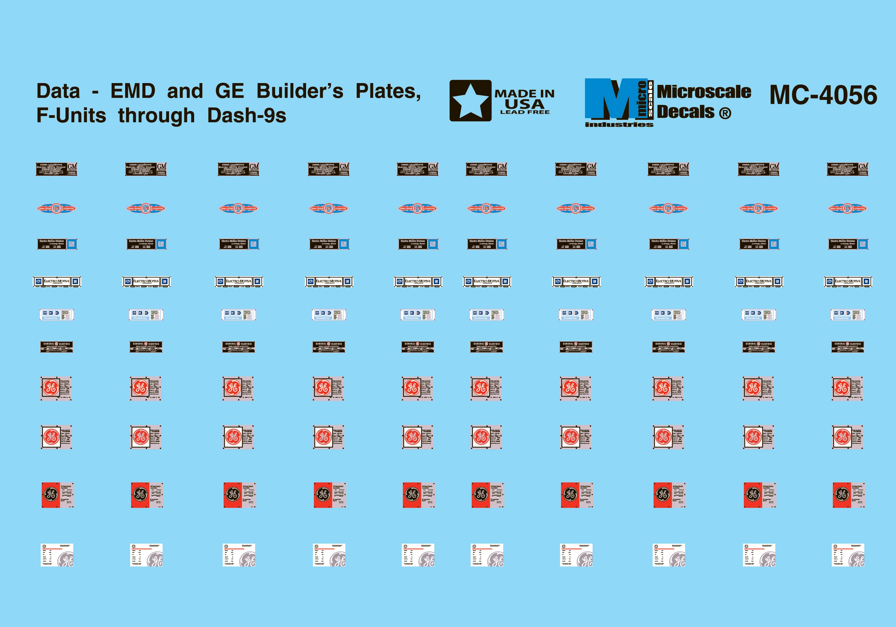 Microscale Decals HO Scale Builder's Plates EMD and GE (1940