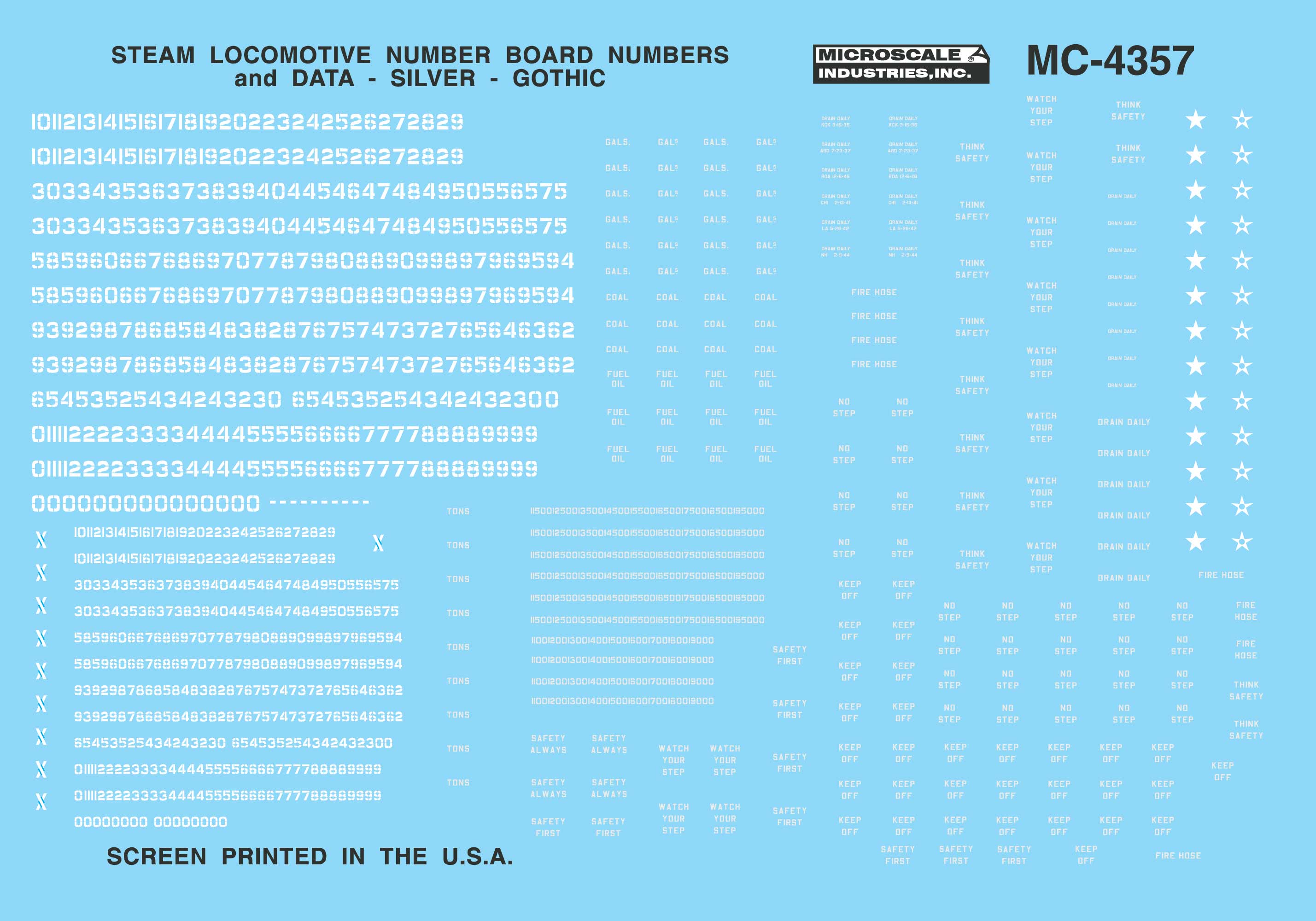 Microscale Decals N Scale Steam Loco Data & Number Boards, Gothic