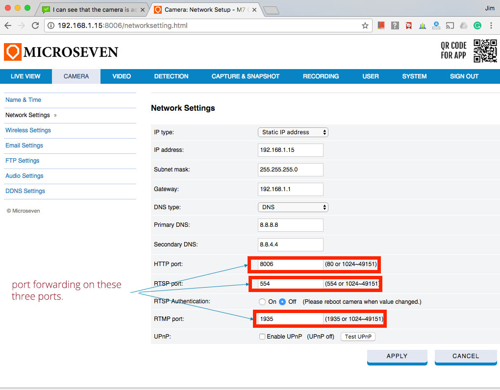 How many ports need to open for port forwarding Microseven Tech