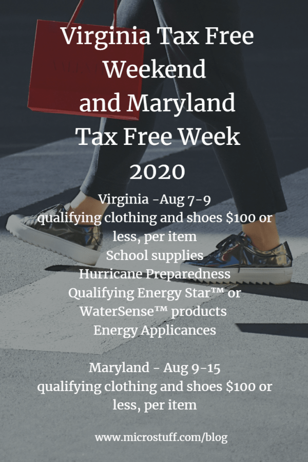 Virginia Tax Free Weekend and Maryland Tax Free Week 2020 Microstuff