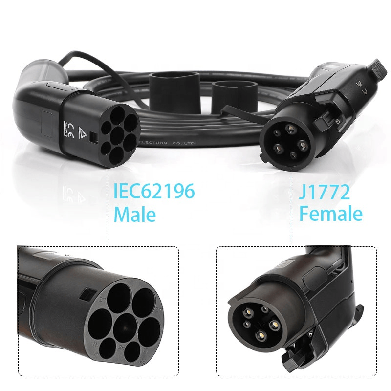 Mode 3 32A 1 Phase SAE J1772 Type 1 to Type 2 EV Charging Cable Electric Car Charging Adapter