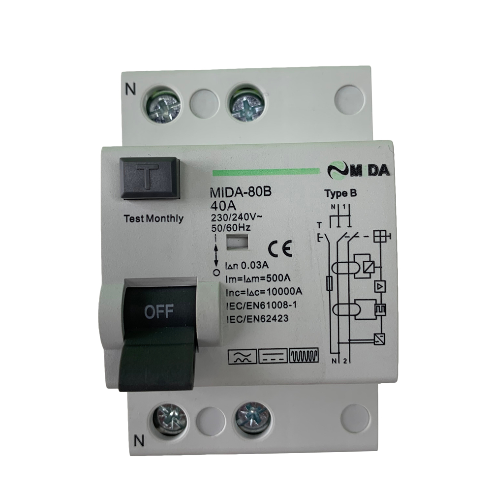 40A 63A 100A 2P B Type RCD RCCB Circuit Breaker Shanghai Mida EV