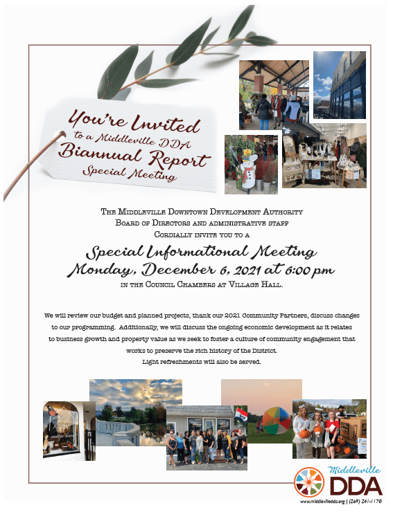 Biannual Meeting Invite, December 6, 2021 Middleville DDA