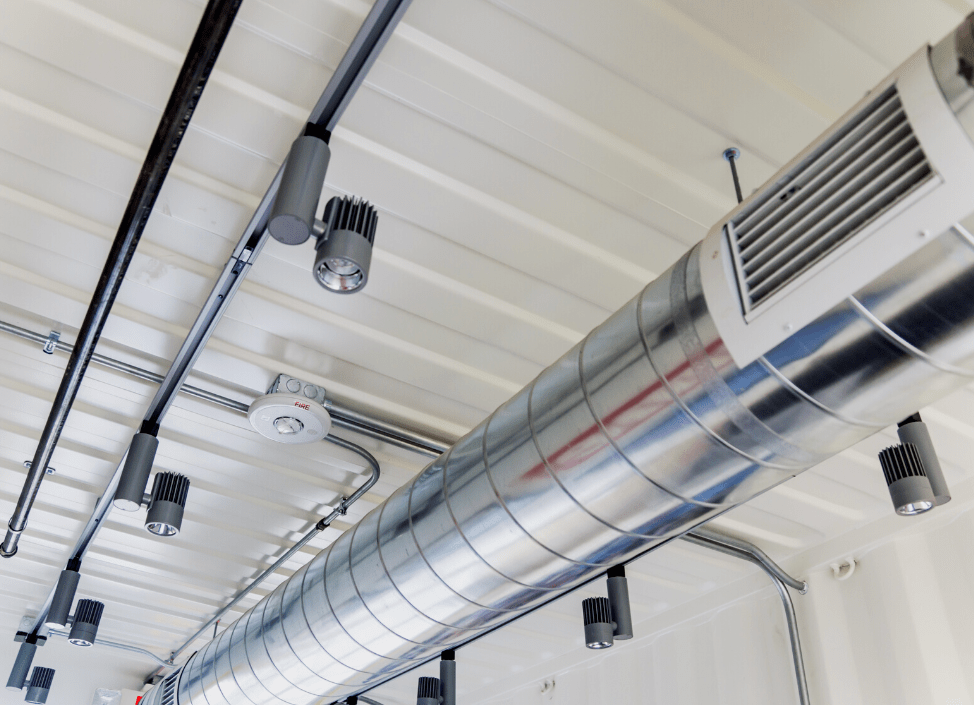 Exposed Ductwork Helping to create an 'industrial aesthetic'.