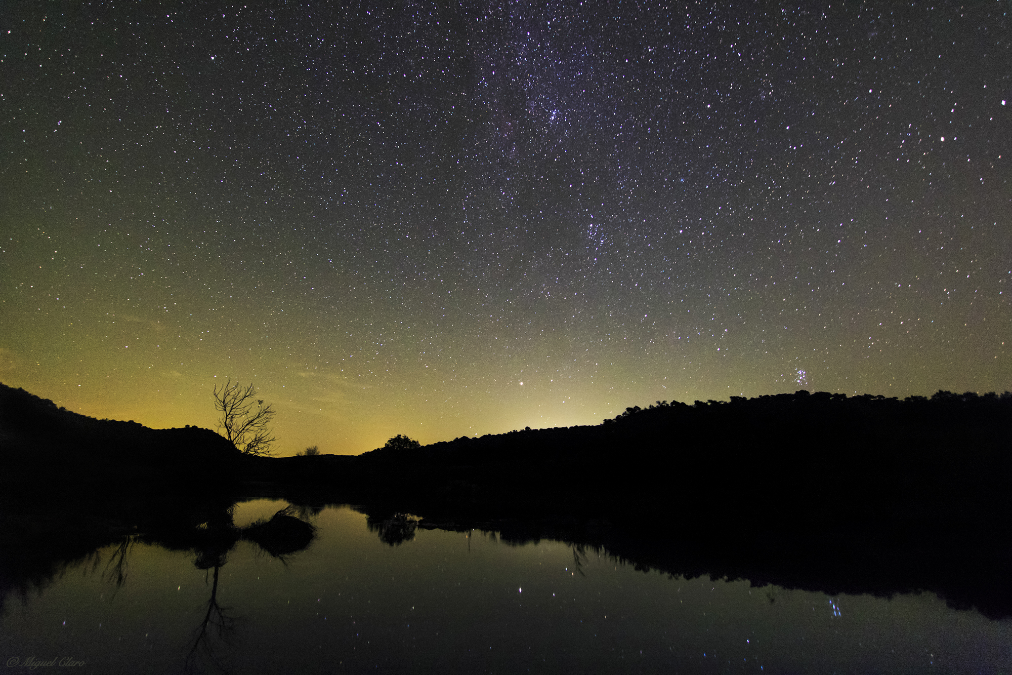 Sky View of Múrtega Creek in Noudar Park Astrophotography by Miguel Claro