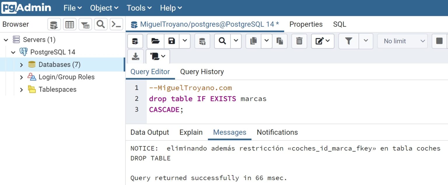 Borrar una tabla con DROP TABLE en PostgreSQL »