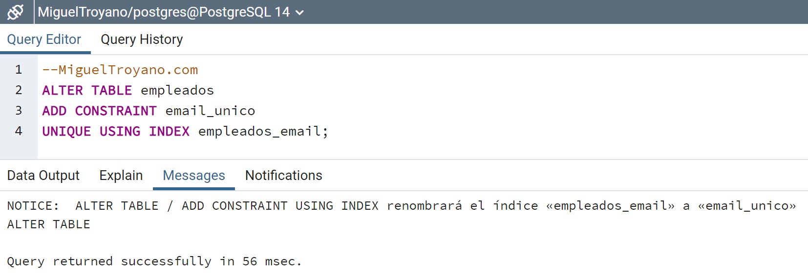 Restricción UNIQUE en PostgreSQL »