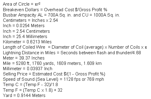 Mike Holt Electrical Formulas