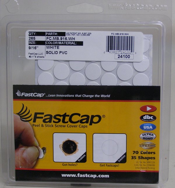 FastCap White Screw Caps Peel & Stick PVC Screw Cover Caps 9/16" 265