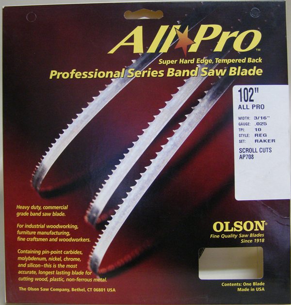 Olson 102" All Pro Band Saw Blade 3/16" x .025" 10 TPI Style Regular