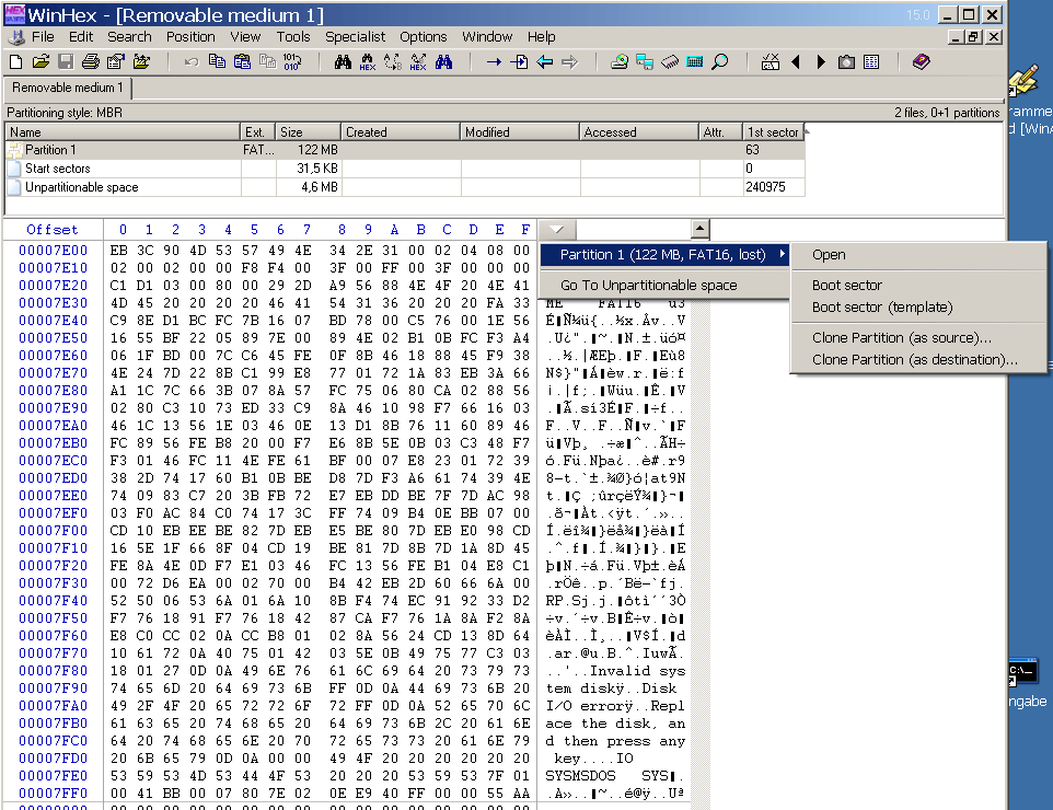 LINUX GParted Partition 128 MBytes CFCard gelöscht
