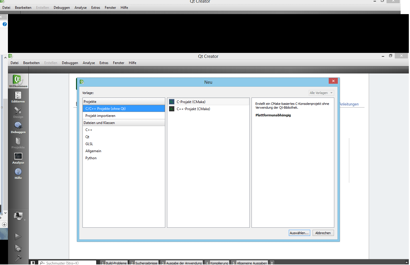 Installier Qt creator, Problem bei Projekt erstellen und Qt version