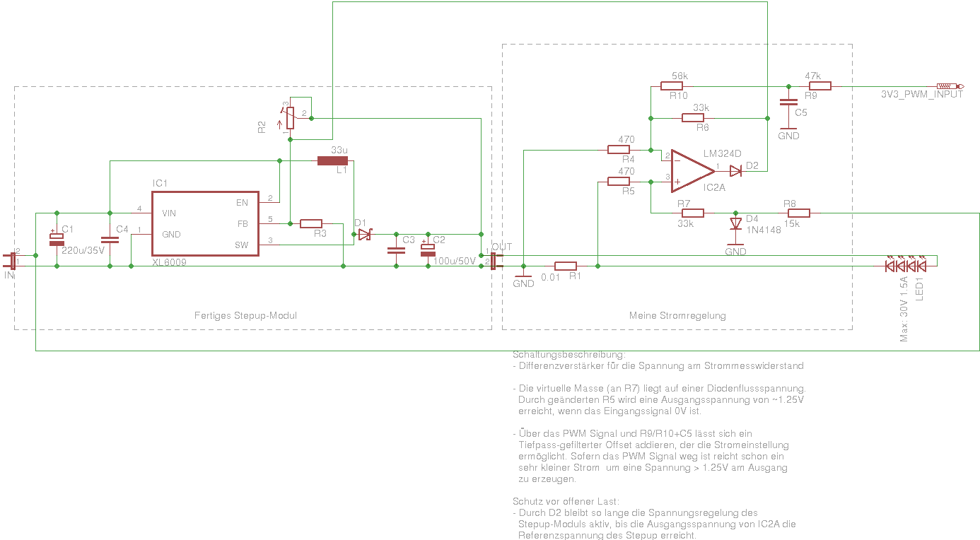 Regelbare Konstantstromquelle für 50W LED mit Stepup