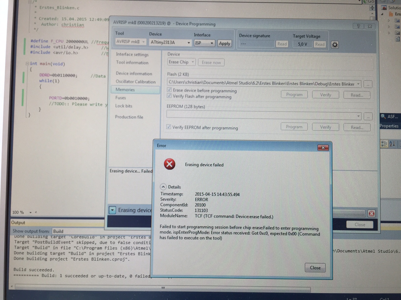 Erste Schritte mit AVR Studio 6.2 und AVR ISP MK2 Fehlermeldung