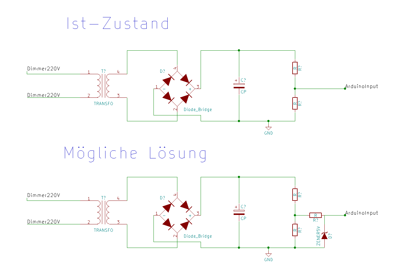 Dimmer mit Arduino auslesen. Max Spannung begrenzen, ZDiode? Schlechte