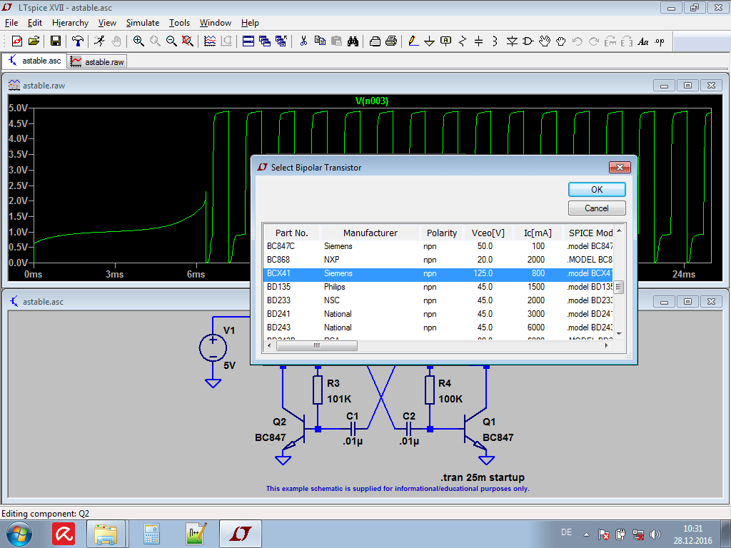Transistor in LTSpice hinzufügen