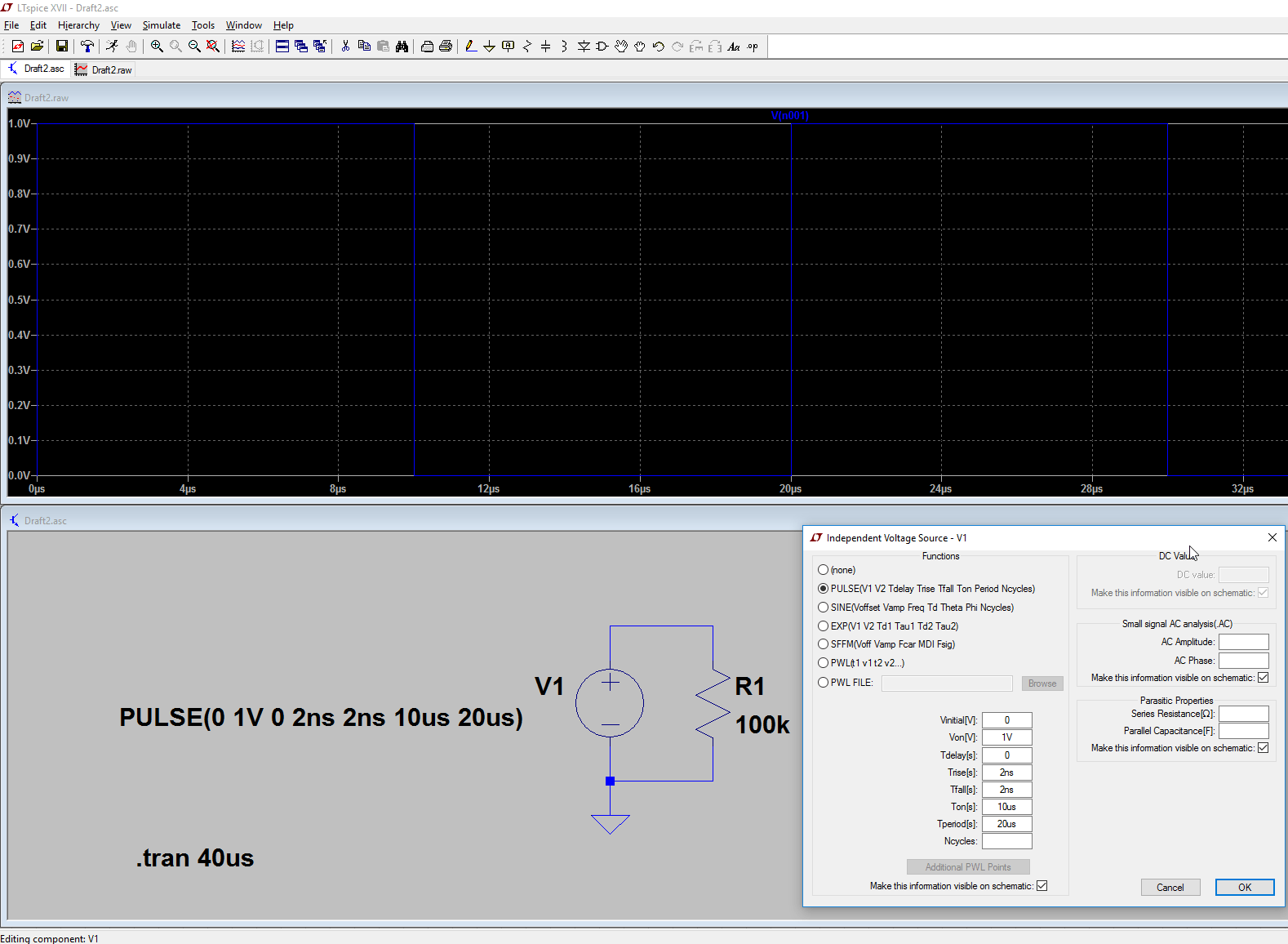 LTspice "Pulse" Spannungsquelle komische Signalform