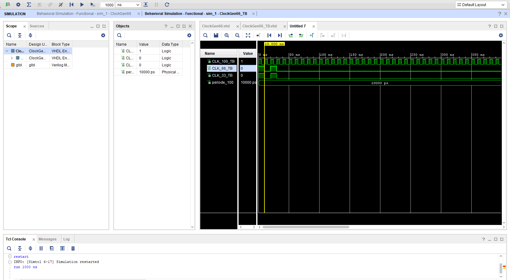 Vivado Clocking Wizard ClockOutput funktioniert nicht in Testbench