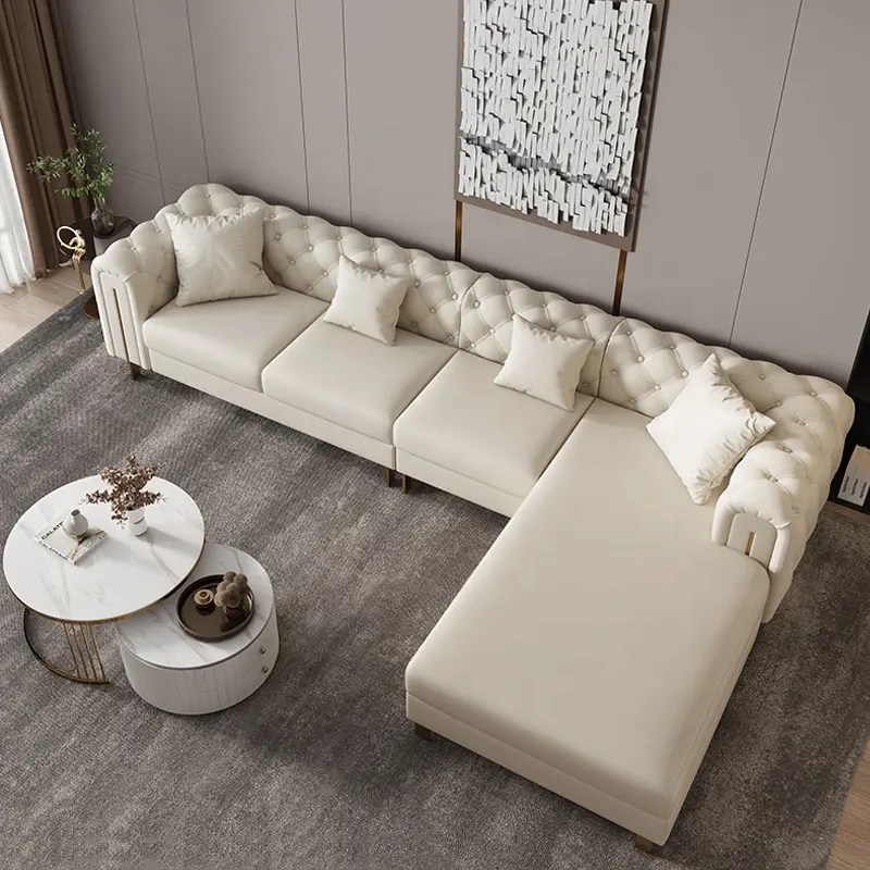 Pink Modern Corner LShaped Sofa Chesterfield Sectional Sofa Living