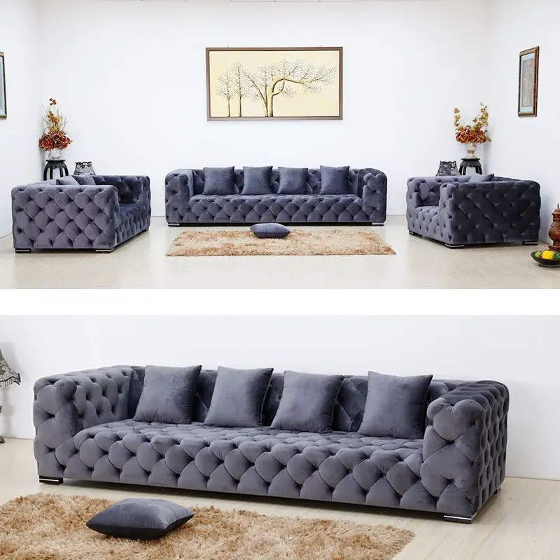 Luxury Chesterfield ButtonTufted Velvet Sofa Set Modern living room sofa furniture Shenzhen