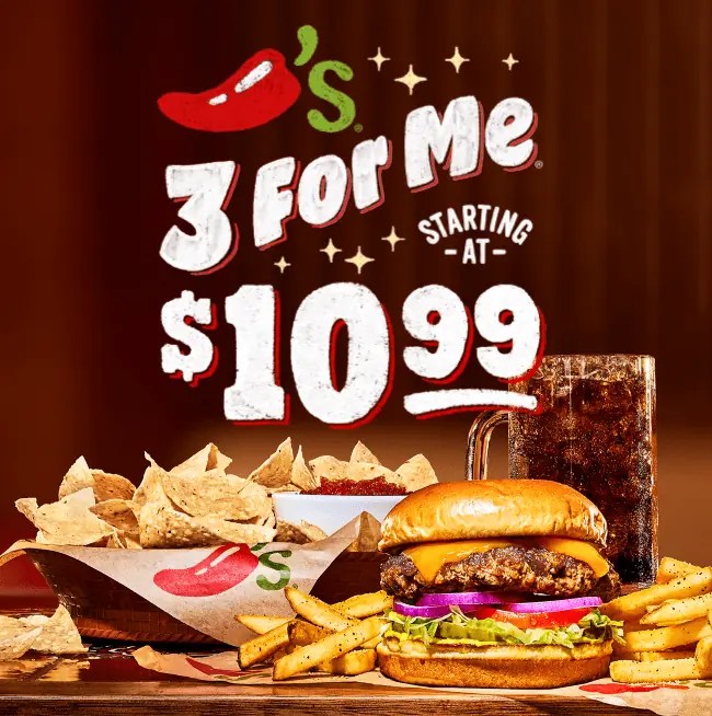 Chili's Offers Tasty Savings with 3 For Me Special Drink, Appetizer