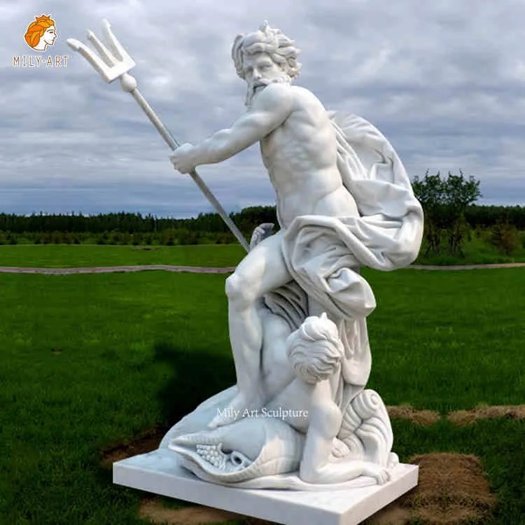 White Greek God Marble Poseidon Statue Garden Beach Decor for Sale MLMS