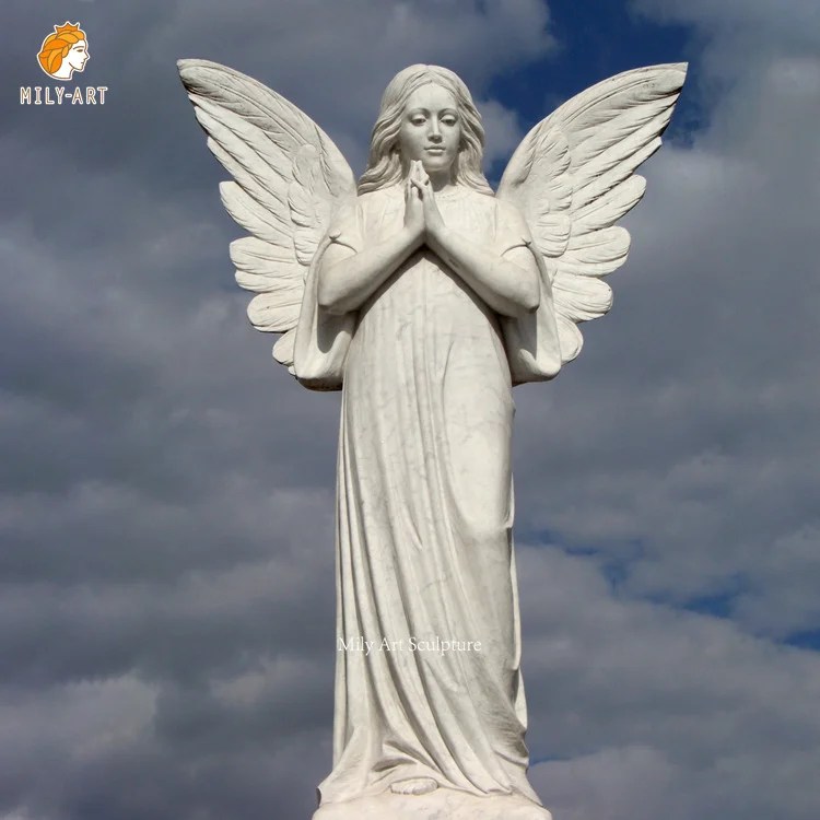 Lifesize Natural White Marble Angel Statue Outdoor Decoration MLMS054