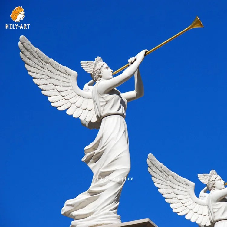 Lifesize Natural White Marble Angel Statue Outdoor Decoration MLMS054