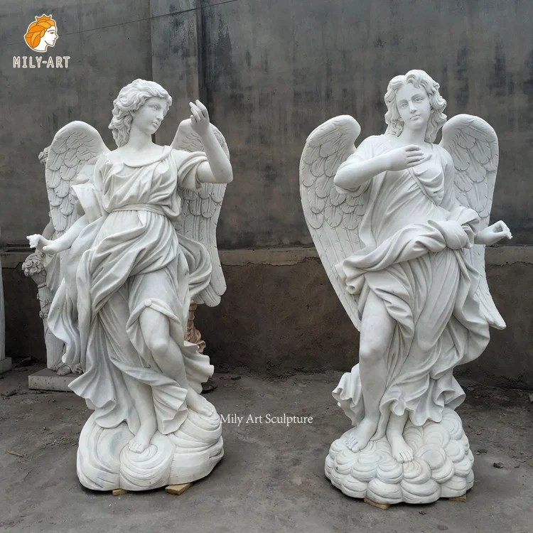 Lifesize Natural White Marble Angel Statue Outdoor Decoration MLMS054