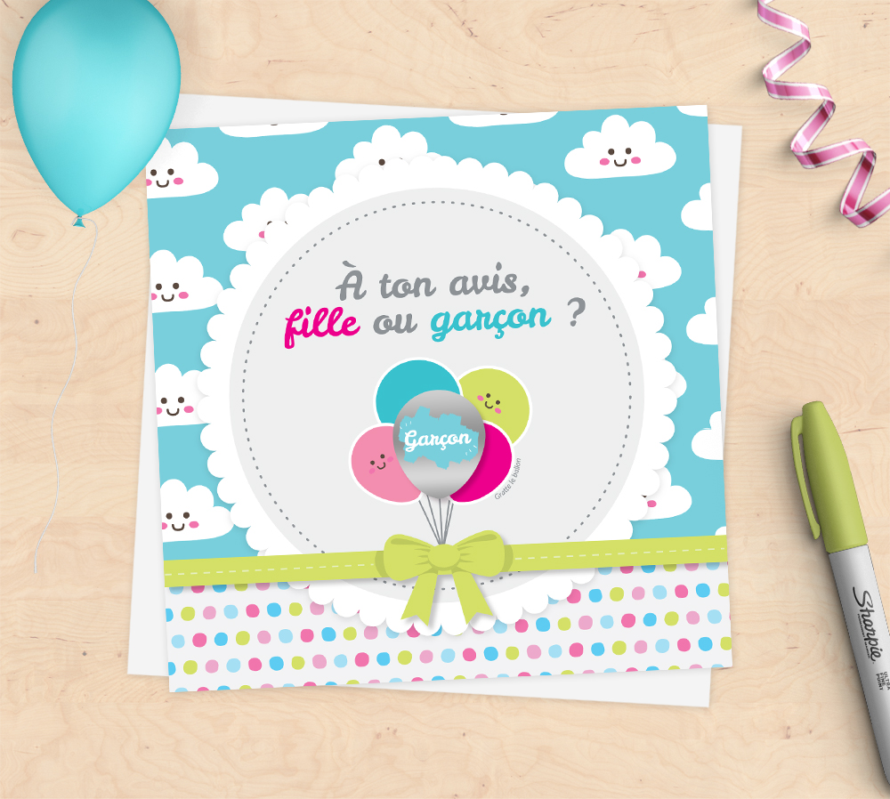 Carte A Gratter Annonce Sexe Du Bebe Ballons Mimosa Chroma