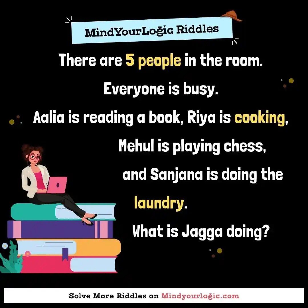 There are 5 people in the room. Everyone is busy.Aalia is re