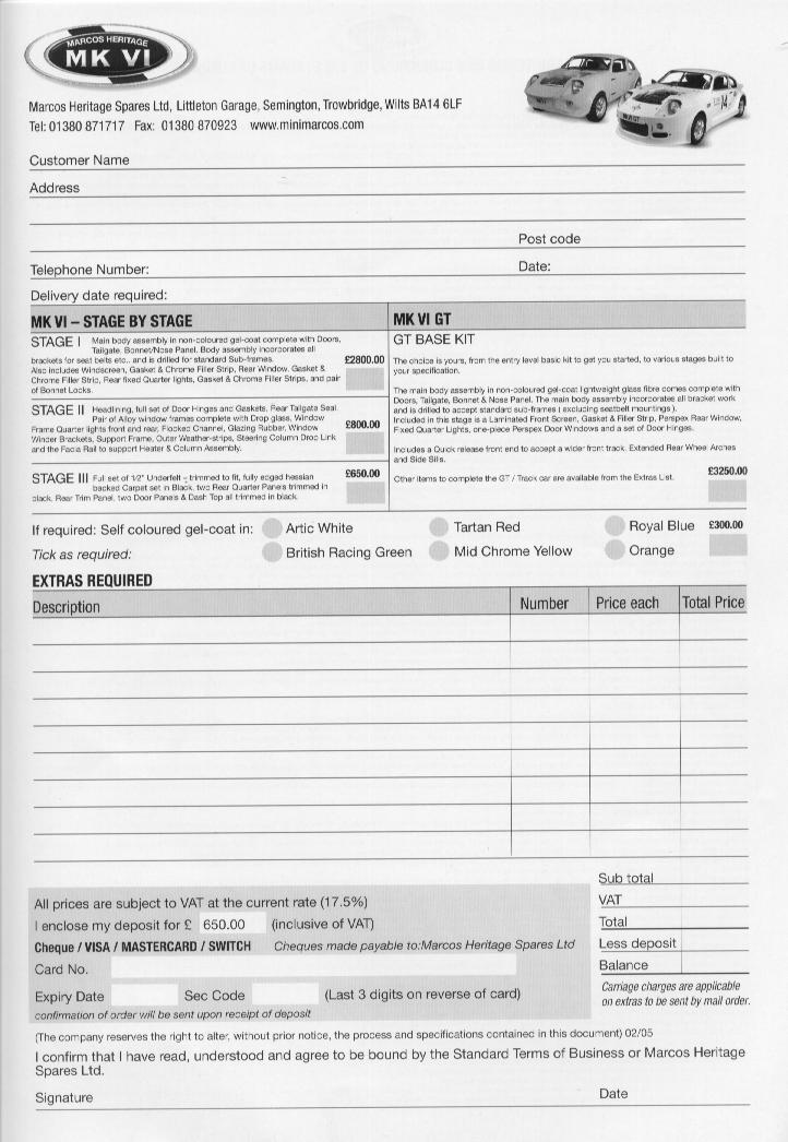 Marcos Heritage Mk.VI Brochure