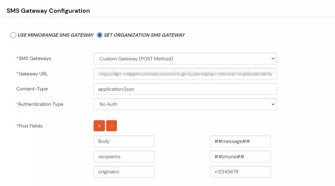 Configure SMS Gateway in miniorange IDP
