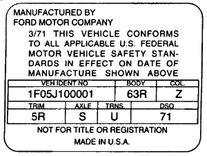 Ford mustang code 1971