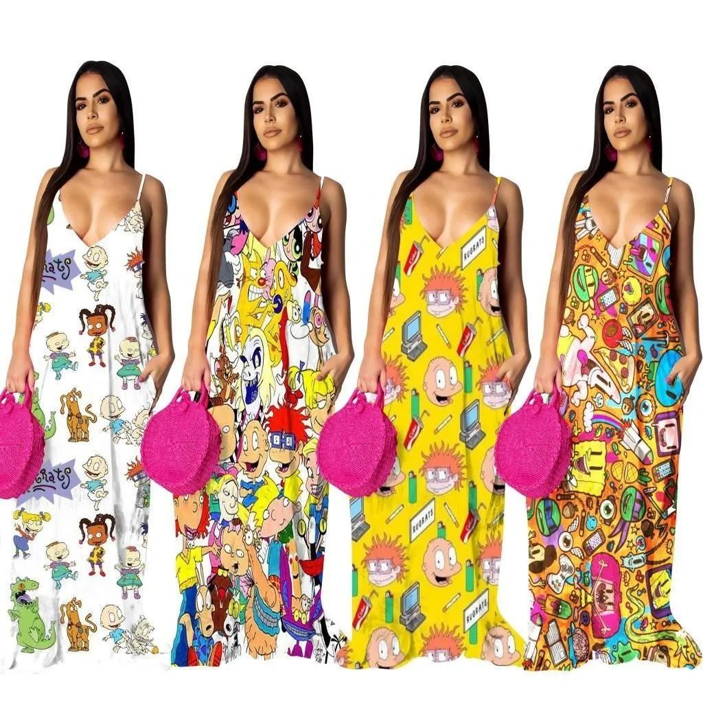 WOMEN LONG CARTOON MAXI DRESS 1021 Mir Apparel