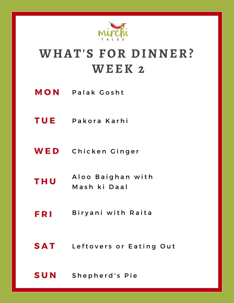 Pakistani Weekly Dinner Menu Week 2 Aaj kia Pakayein